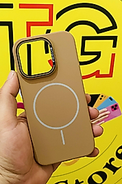 İphone 16 Pro  Magsafe Lansman İçi Süet Kahverengi Telefon Kılıfı