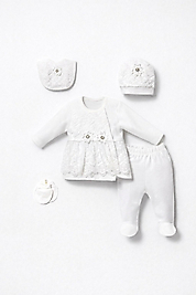 Kız Bebek Kutulu Dantelli 5'li Set Ekru