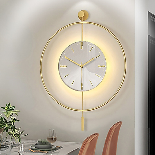 LED'li GOLD Tiktok (BÜYÜK BOY 50 x 75 CM) Nano ABS Kırılmaz Göbek, Modern Dekoratif Sarkaçlı Metal Duvar Saati