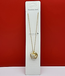 Açılır incili kalp figürlü çelik kolye gold