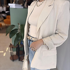 Keten vatkalı blazer ceket içi astarlı