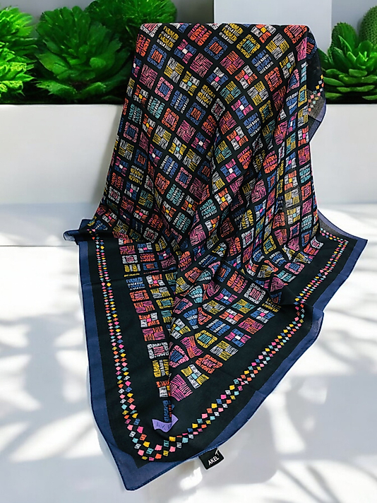 Digital Soft Eşarp Kırçılı Kare Desen