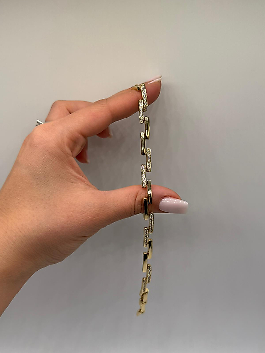 XUPİNG Zirkon Taşlı Geometrik Çubuk VIP Çelik Bileklik – 14K Altın Renk