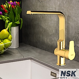 NSK Alora Pro Döner "L" Borulu Eviye Bataryası - PVD Altın / Döküm Boru N3062219