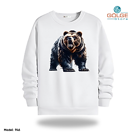 Kızgın Ayı Görselli Bisiklet Yaka Erkek kadın Slimfit Sweatshirt