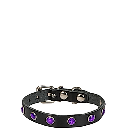 Cattie Gerçek Deriden El Yapımı Taşlı Kedi Boyun Tasması 1x18-22cm - Black
