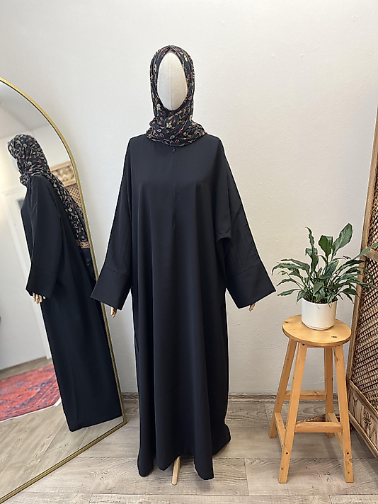 Siyah Abaya kol Tensel Pamuk Ferace