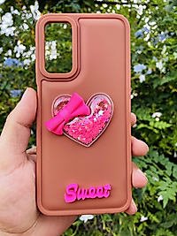 Samsung Galaxy A14 Kalp Kabartmalı Simli Telefon Kılıfı