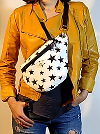 Siyah Yıldızlı Çapraz Kullanıma Uygun Sling Bag Bel Çantası