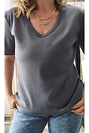 Kadın V Yaka Antrasit T-Shirt