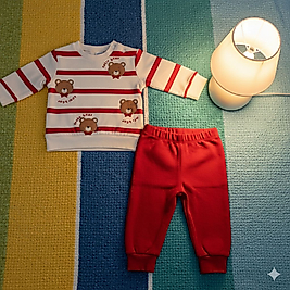 KIRMIZI ÇİZGİLİ AYICIKLI 2'Lİ TAKIM