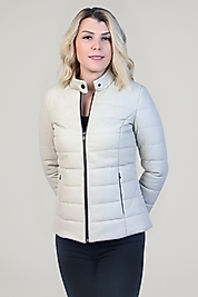 Mira Hakiki Deri Ekru Kadın Şişme Ceket