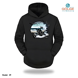 Motorcu Model Slimfit Kapüşönlu Hoodie Erkek kadın Sweatshirt
