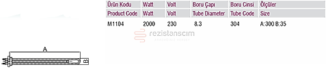 1¼” Soketli Tek Elemanlı Rezistans L:30cm 2Kw