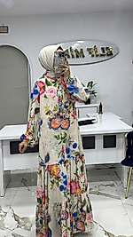 5698 PUANE ÇİÇEK ELBİSE
