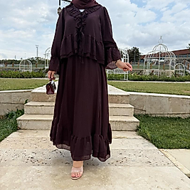 Fırfır detaylı vual takım (mürdüm)