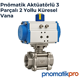 Pnömatik Aktüatörlü 3 Parçalı 2 Yollu Paslanmaz Küresel Vana