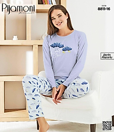 Mavi Bulut Desenli Kadın Pijama Takımı 8811-16