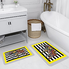 Rovigo Home Dijital Baskı Yıkanabilir Kaymaz 2 li Banyo Takımı