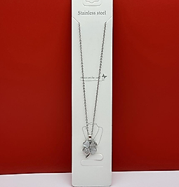 Beyaz taşlı yonca figürü çelik kolye silver