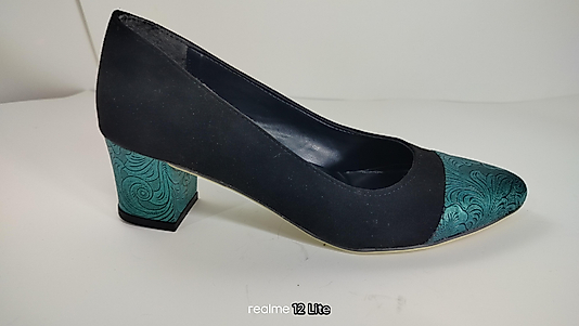 Baskı kumaş detaylı siyah süet ayakkabı