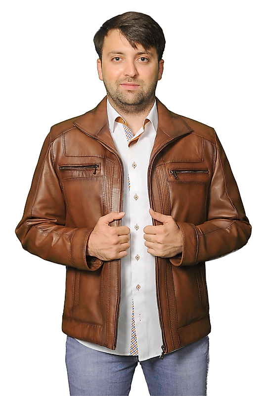 Pique Hakiki Deri Erkek Büyük Beden Taba Ceket