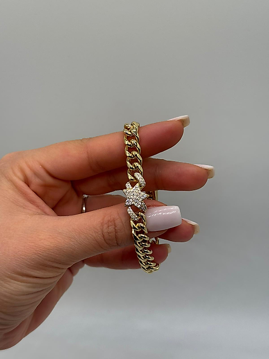 XUPİNG Zirkon Taşlı Yıldız Detaylı VIP Çelik Zincir Bileklik – 14K Altın Renk