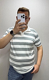 Gri  Çizgili Polo Yaka Tişört