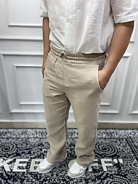 Keten İpli Jogger Pantolon Açık Kahve - Kps