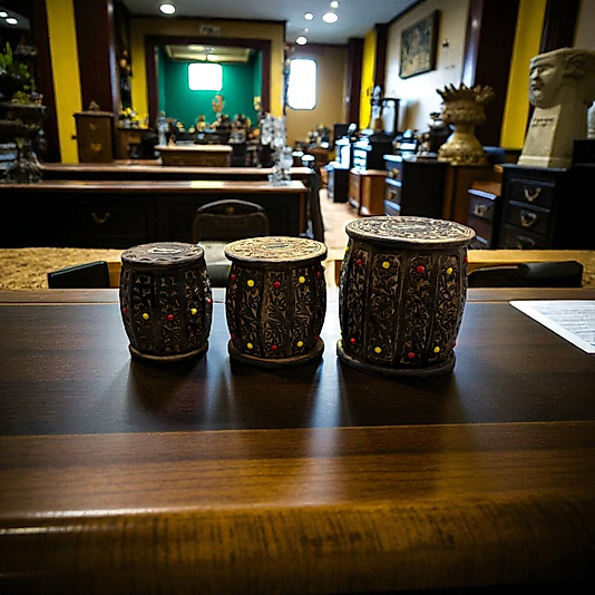 FREFLY OTANTİK Dekoratif Osmanlı Hakiki ceviz eskitmeli 3 lü Fıcı kumbara