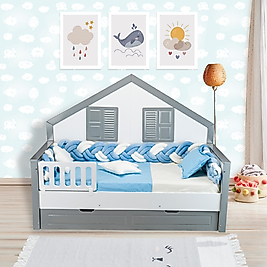 TUGU HOME&BABY KADİFE MONTESSORİ PAMUKLU 6 PARÇA 90x190 cm MONTESSORİ YATAK,TEK KİŞİLİK MONTESSORİ UYKU SETİ
