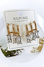 Yeni Sezon Xuping Vip Seri Gold Renk Çelik Küpe (2 cm) ( Tek kulak deliği ile 3 küpe görünümü)