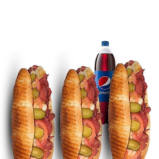 3'lü Tam Porsiyon Ekmek Arası Sucuk Menü + 1,5 Litre Kola