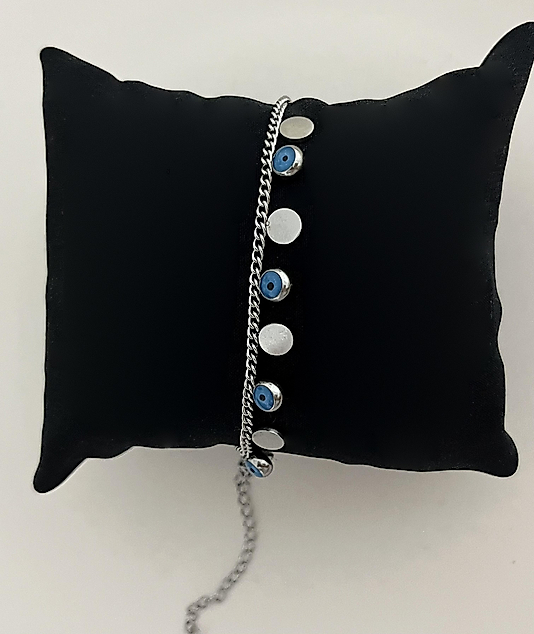 Çelik Silver Pullu Nazar Boncuklu Bileklik