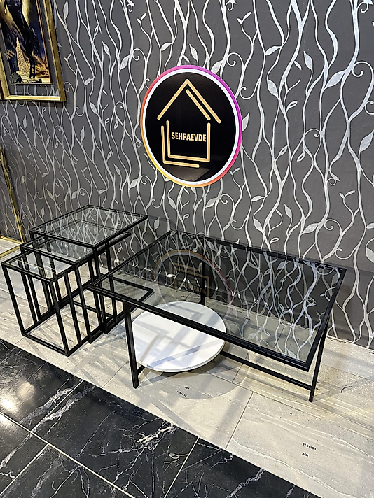 SİYAH ORTA SEHPA VE C ZİGON ŞEFFAF CAM