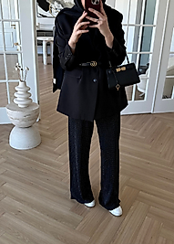 Taşlı Triko Pantolon - SİYAH