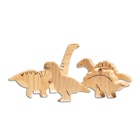 El Yapımı Doğal Ahşap Dinozor Seti (5 Parça)