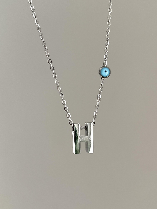 Çelik H Harf Minimal Silver Kolye