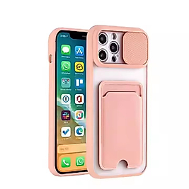 iPhone 11 Pro Max Kamera Sürgülü Kartlıklı Telefon Kılıfı Pembe
