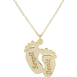 Kişiye Özel İsimli 14K Altın Kaplama / Gümüş Ayak İzi Kolye