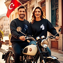 Ejderha Görselli kombin Bisiklet Yaka Erkek kadın Slimfit Sweatshirt