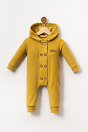 Hardal Kapüşonlu Erkek Bebek Tulum 0-18 Ay – Düğmeli Şık Tasarım