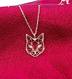 14K Altın Kaplama / Gümüş Geometrik Kedi Kolye