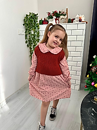 Kız çocuk kiremit rengi süveterli elbise