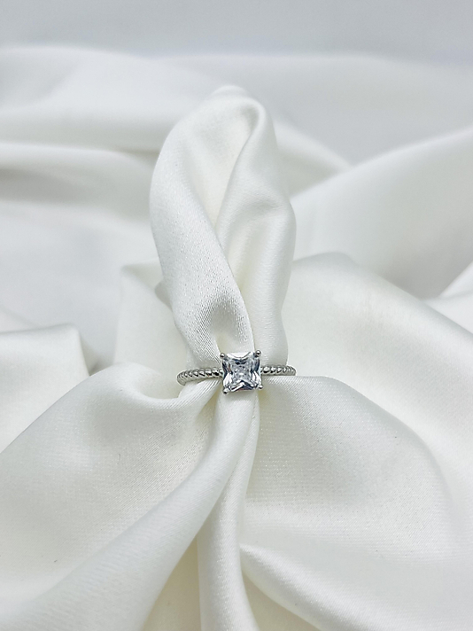 Çelik Silver Beyaz Kare Yüzük