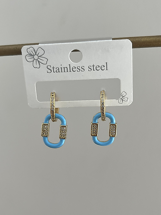 Çelik Sallantılı Mavi Küpe