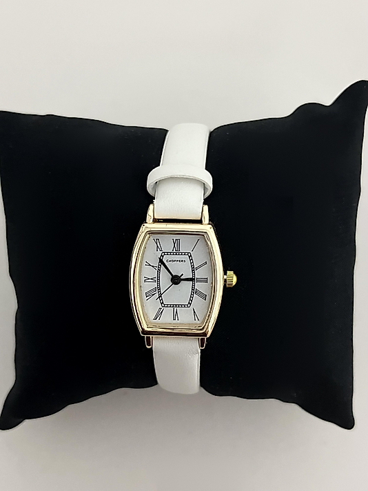 Gold Beyaz Deri Kordonlu Saat