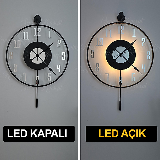 LED li BLACK Latin Siyah Tiktok FACE Gümüş Rakamlı Tiktok (BÜYÜK BOY 50 X 75), Dekoratif Sarkaçlı Duvar Saati
