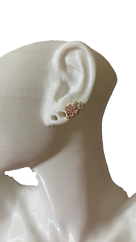 PEMBE TAŞLI MİNİMAL ÇİÇEKLİ TRAGUS HELİX KIKIRDAK KÜPE ÇELİK