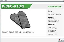 POLEN FİLTRESİ BMW 7 SERIE E38 İKİLİ (KARBONLU